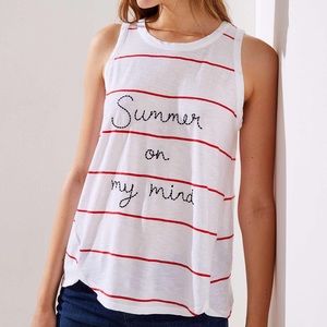 LOFT Summer On My Mind White Striped Tank Top Med